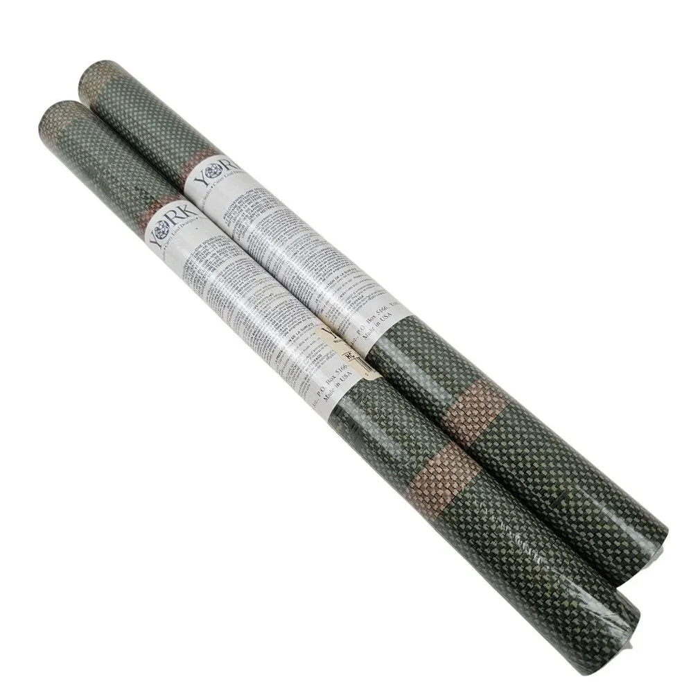 York HC1142 R-01 Wallpaper Textured Green Brown Woven Look Vintage USA 2 Rolls
